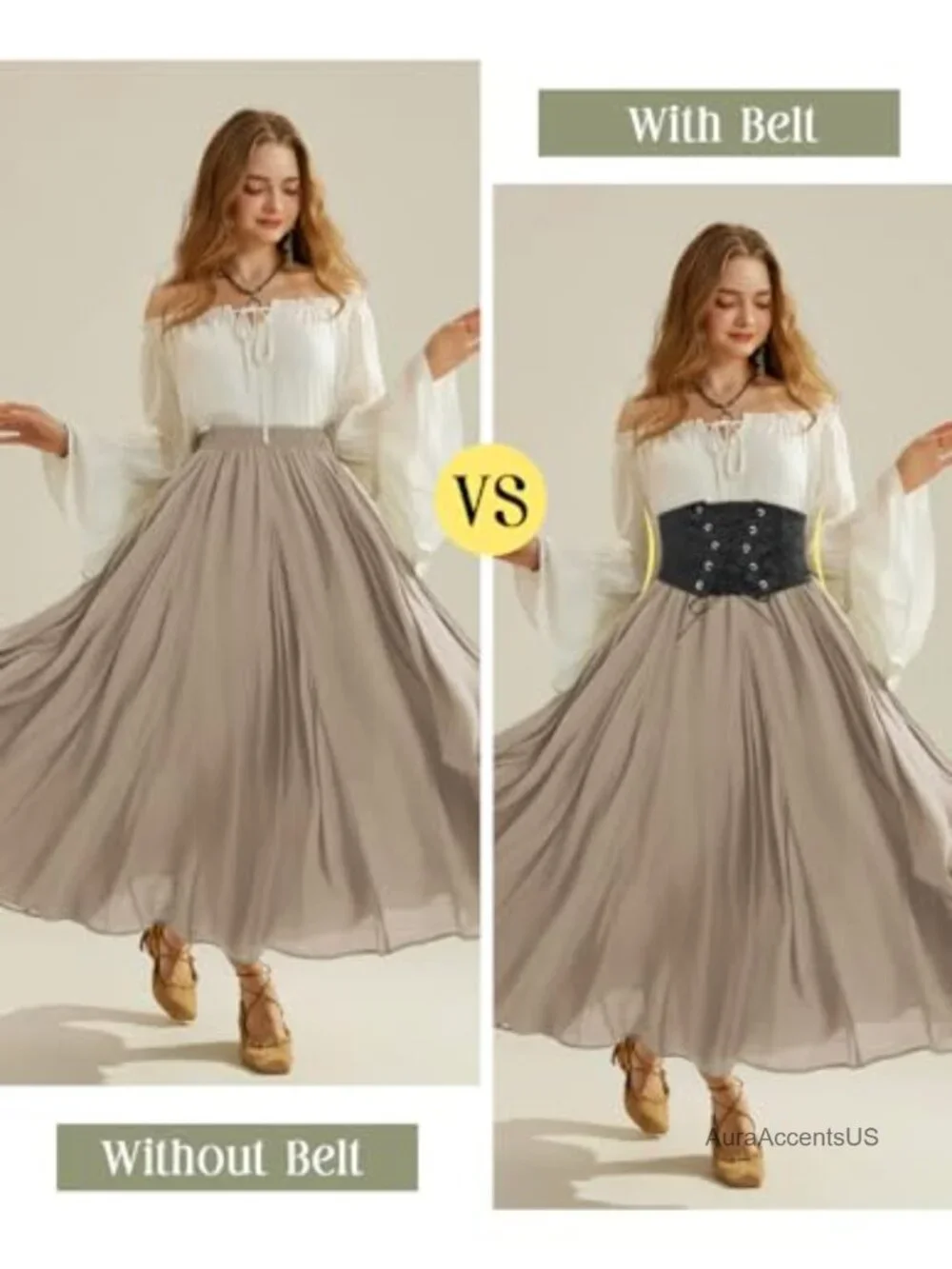 Wide Corset Waist Belt with Lace-Up and Press Button Closure for Renaissance